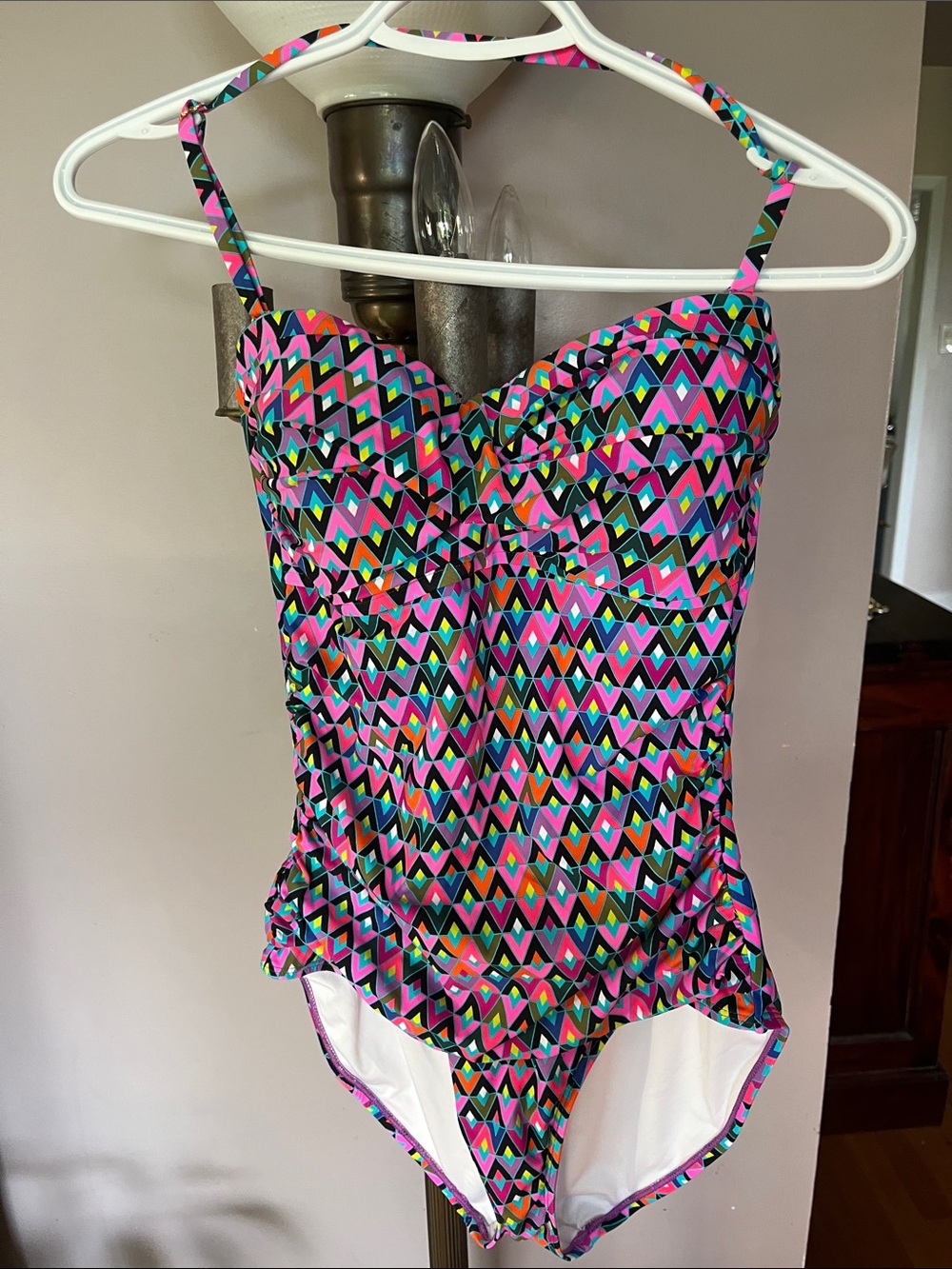 Anne Cole Pink Blue Green Geometric One-Piece Swimsuit